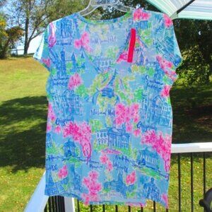Lilly Pulitzer Etta V-neck Top Short Sleeve Multi Lilly Loves DC NWT XLarge